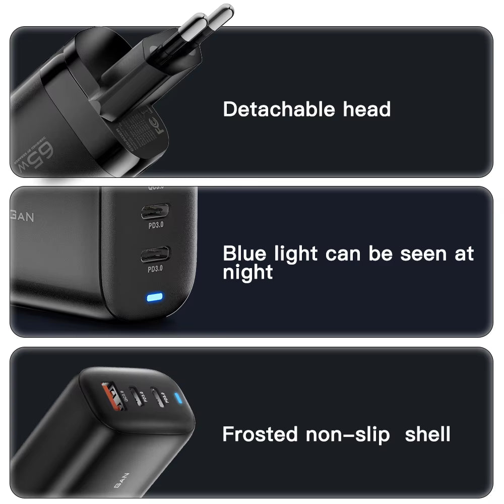 65W Gan USB Type C Charger for Laptop PPS 45W 25W Fast Charge for Samsung Xiaomi Realme Mobile Iphone15 14 13 Pro Phone