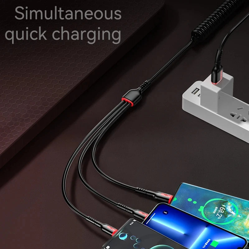 3 in 1 66W 6A Fast Charging USB Type C Cable Micro USB Cable for Iphone 14 Charging Cable for Samsung S24 Xiaomi Huawei USB Line