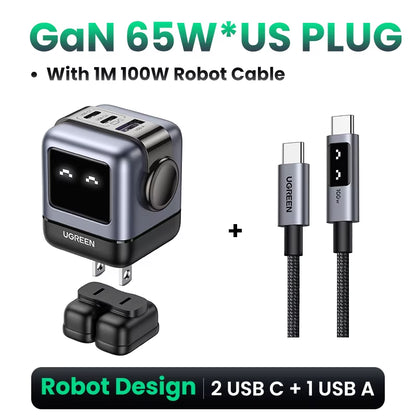 65W Gan Charger Uno Robot Design PD Fast Charger PPS PD3.0 for Iphone 17 16 15 Fast Charge for Xiaomi Laptop Macbook Pro