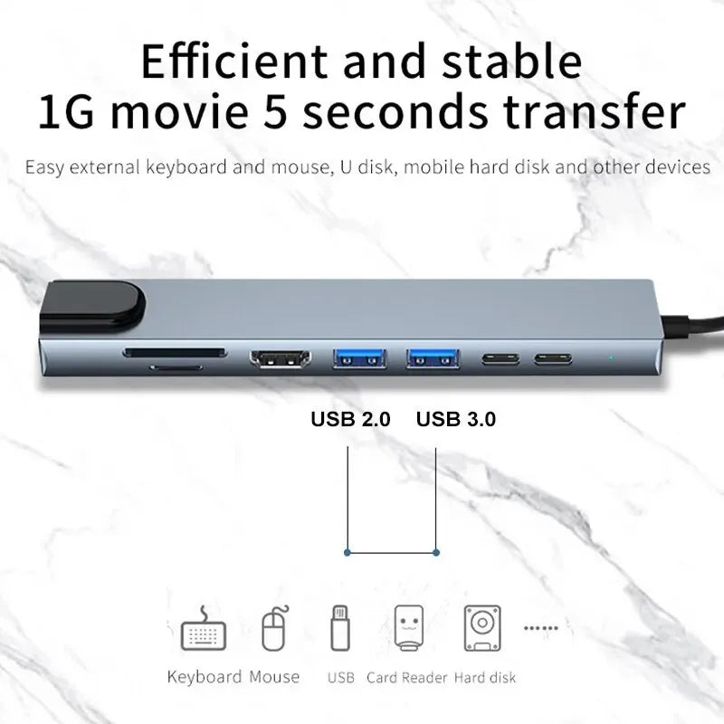 Usb 8In1 7In1 7In2 3In1 11In1 Type C 3 1 to 4K Hdtv Hub Adapter with Sd Tf Rj45 Card Reader Pd Fast Charge for Macbook Computer