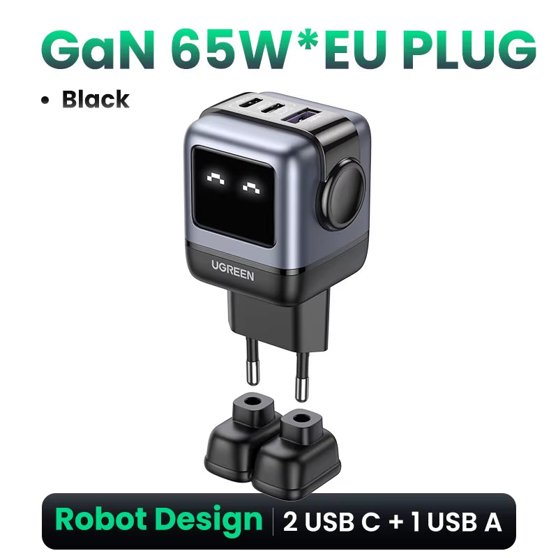 65W Gan Charger Uno Robot Design PD Fast Charger PPS PD3.0 for Iphone 17 16 15 Fast Charge for Xiaomi Laptop Macbook Pro