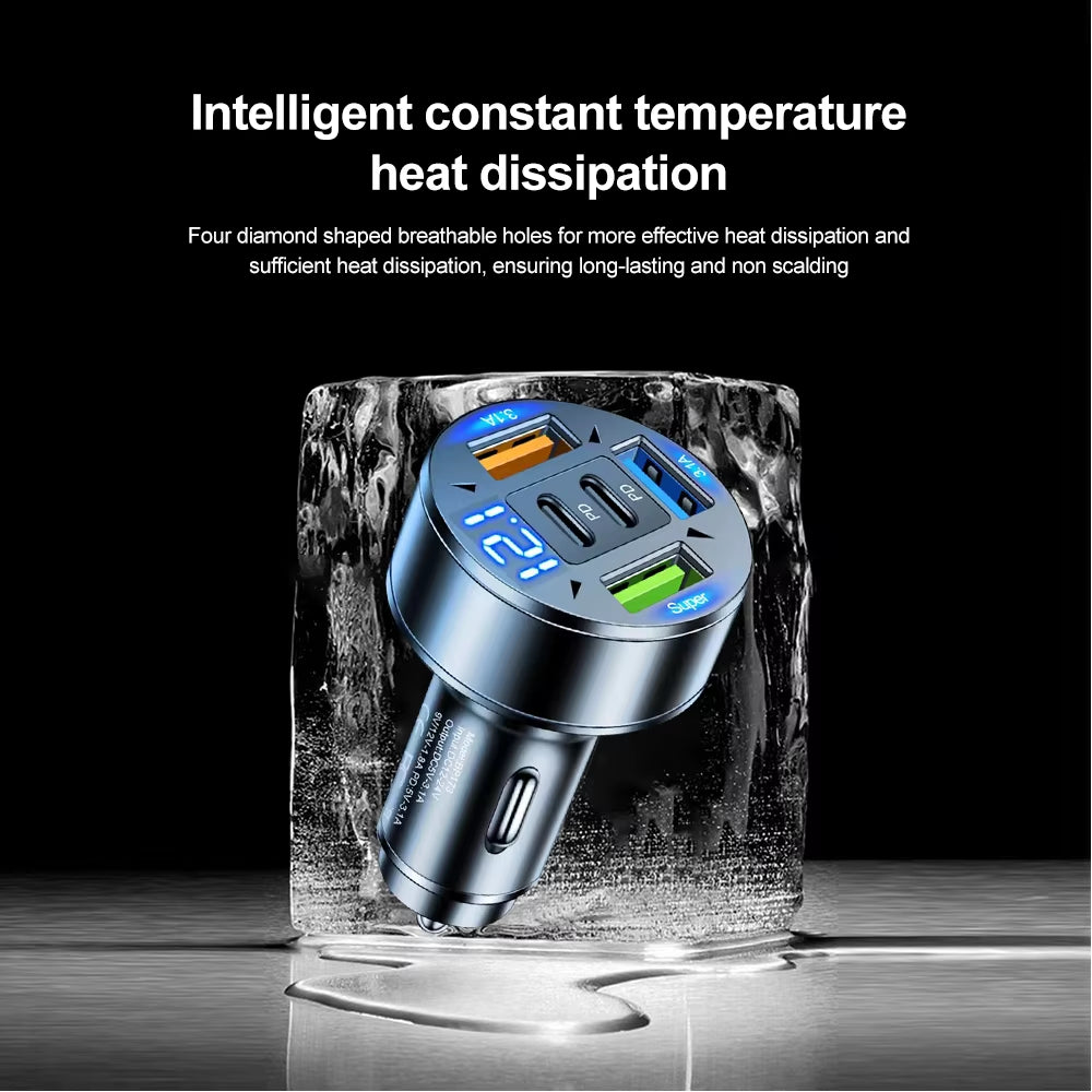 250W 5 Ports Car Charger Fast Charging PD QC3.0 USB C Car Phone Charger Adapter with Voltage for Iphone Samsung Huawei Xiaomi