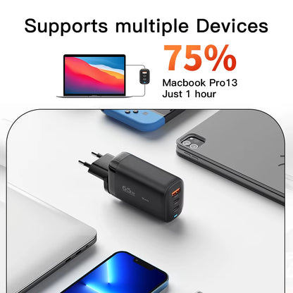 65W Gan USB Type C Charger for Laptop PPS 45W 25W Fast Charge for Samsung Xiaomi Realme Mobile Iphone15 14 13 Pro Phone