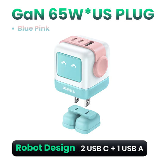 65W Gan Charger Uno Robot Design PD Fast Charger PPS PD3.0 for Iphone 17 16 15 Fast Charge for Xiaomi Laptop Macbook Pro