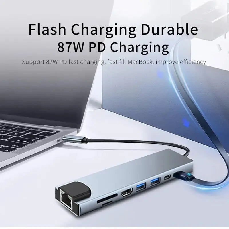 Usb 8In1 7In1 7In2 3In1 11In1 Type C 3 1 to 4K Hdtv Hub Adapter with Sd Tf Rj45 Card Reader Pd Fast Charge for Macbook Computer