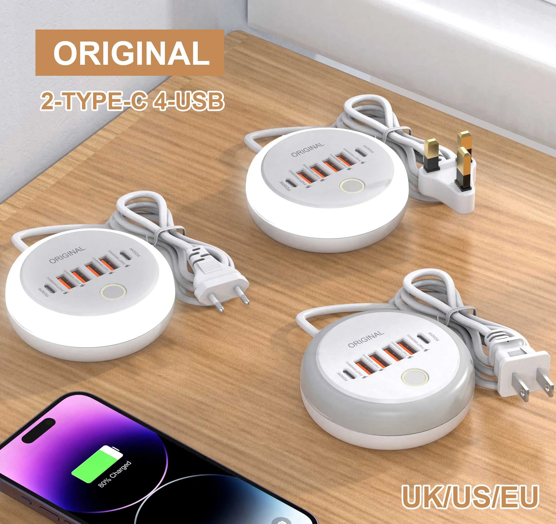 50W USB PD Charger 6 Ports Fast Charging Travel Charger for Iphone Samsung Xiaomi Phone Adapter Quick Charge3.0 Charging Station