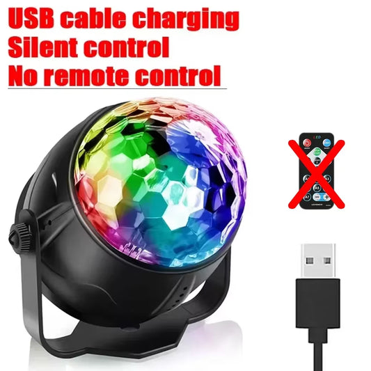 RGB Sound Activated LED Disco Ball Light Rotating DJ Stage Lamp with Remote Control for Home Car Party Club Christmas Decoration
