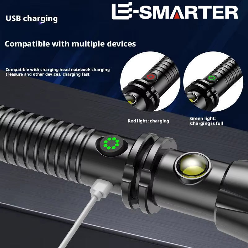 Defense Self-Defense Flashlight Rechargeable Tactical Long Handle Torch Outdoor Window Breaker Hammer Emergency Work Flashlight