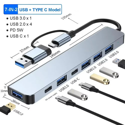 Usb 8In1 7In1 7In2 3In1 11In1 Type C 3 1 to 4K Hdtv Hub Adapter with Sd Tf Rj45 Card Reader Pd Fast Charge for Macbook Computer