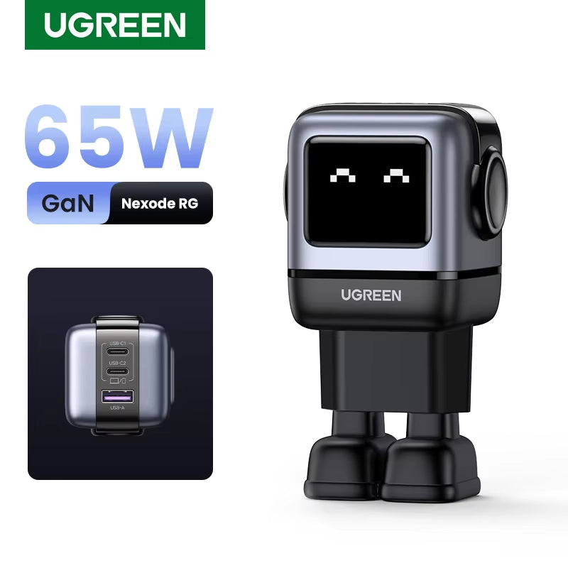65W Gan Charger Uno Robot Design PD Fast Charger PPS PD3.0 for Iphone 17 16 15 Fast Charge for Xiaomi Laptop Macbook Pro