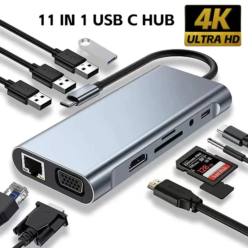 Usb 8In1 7In1 7In2 3In1 11In1 Type C 3 1 to 4K Hdtv Hub Adapter with Sd Tf Rj45 Card Reader Pd Fast Charge for Macbook Computer