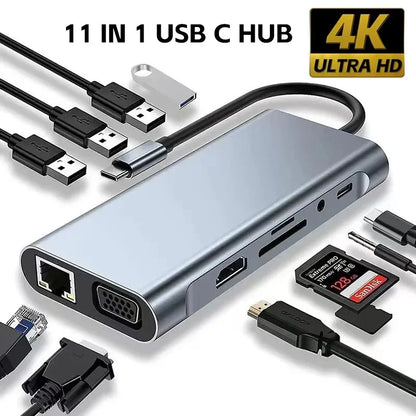 Usb 8In1 7In1 7In2 3In1 11In1 Type C 3 1 to 4K Hdtv Hub Adapter with Sd Tf Rj45 Card Reader Pd Fast Charge for Macbook Computer