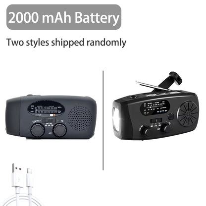 2000 Mah Emergency Radio with LED Lights Radio USB Solar Charging Light Outdoor Travel Portable Rechargeable FM/AM Radio
